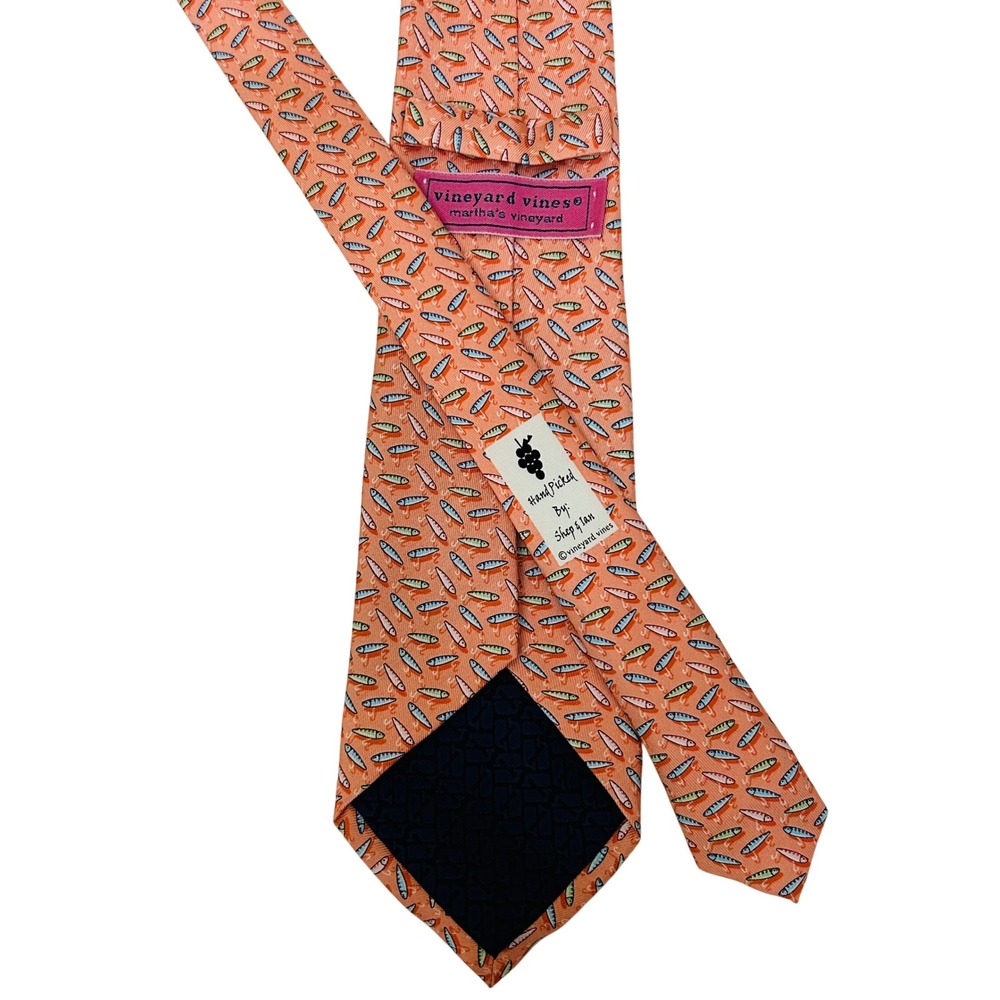 Vineyard Vines Men's Silk Tie Orange Fish Pattern Preppy Nautical 3.5"x60.5"